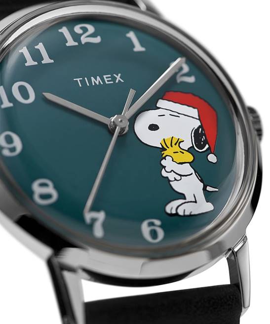 relojes | Timex Reloj Marlin de cuerda manual x Snoopy Holiday de 34 mm con correa de cuero acero inoxidable/negro/azul hombres Z8X2185