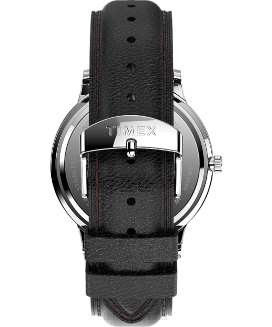 relojes | Timex Reloj Waterbury Classic con día y fecha de 40 mm con correa de cuero acero inoxidable/negro/blanco hombres Z8X2229