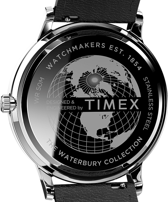 relojes | Timex Reloj Waterbury Classic con día y fecha de 40 mm con correa de cuero acero inoxidable/negro/blanco hombres Z8X2229