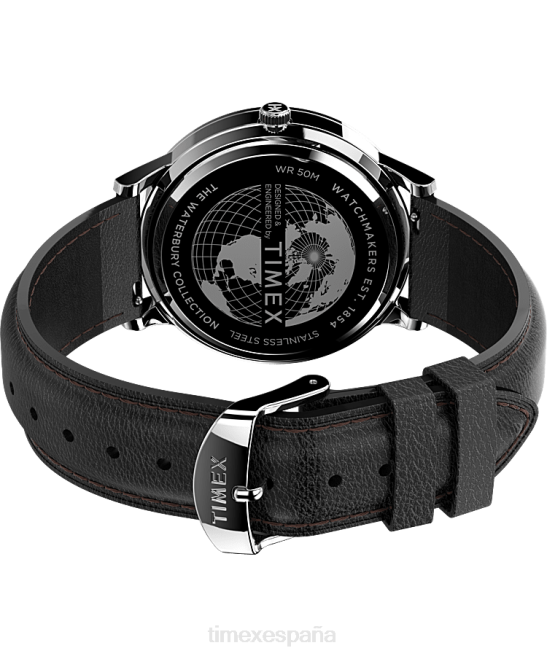 relojes | Timex Reloj Waterbury Classic con día y fecha de 40 mm con correa de cuero acero inoxidable/negro/blanco hombres Z8X2229