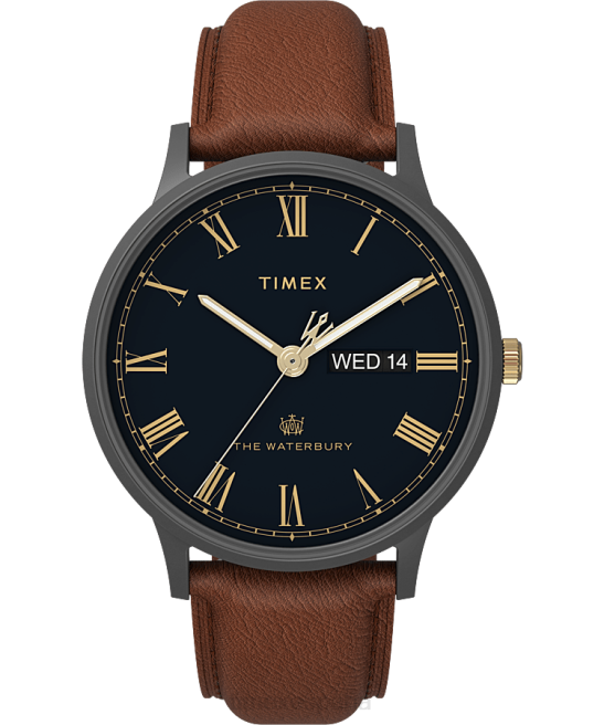 relojes | Timex Reloj Waterbury Classic con día y fecha de 40 mm con correa de cuero bronce/marrón/azul hombres Z8X2230