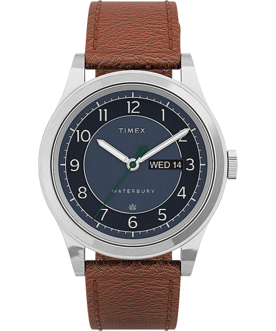 relojes | Timex Reloj Waterbury tradicional con fecha y día de 39 mm con correa de cuero acero inoxidable/bronceado/azul hombres Z8X2227