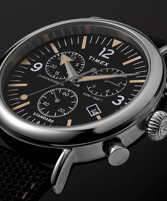 relojes | Timex Reloj cronógrafo estándar de 41 mm con correa de tela. tono plateado/negro hombres Z8X2196