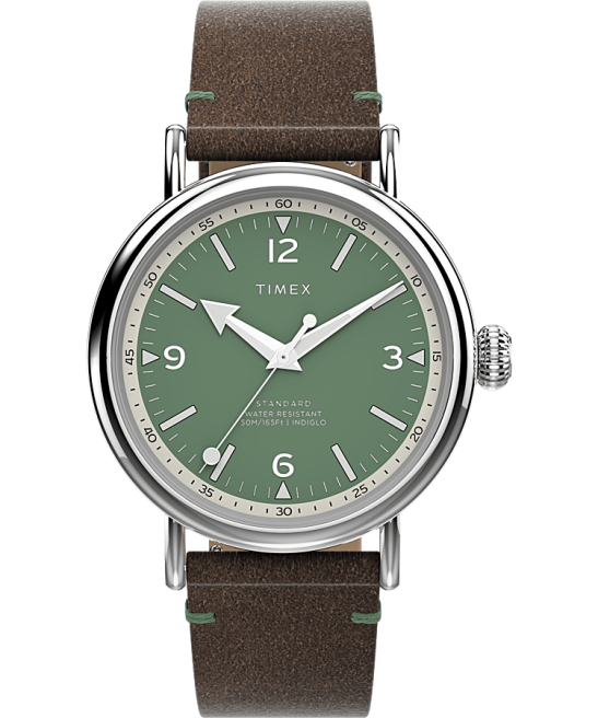 relojes | Timex Reloj estándar con correa de cuero ecológico de 40 mm. tono plateado/marrón/verde hombres Z8X2179