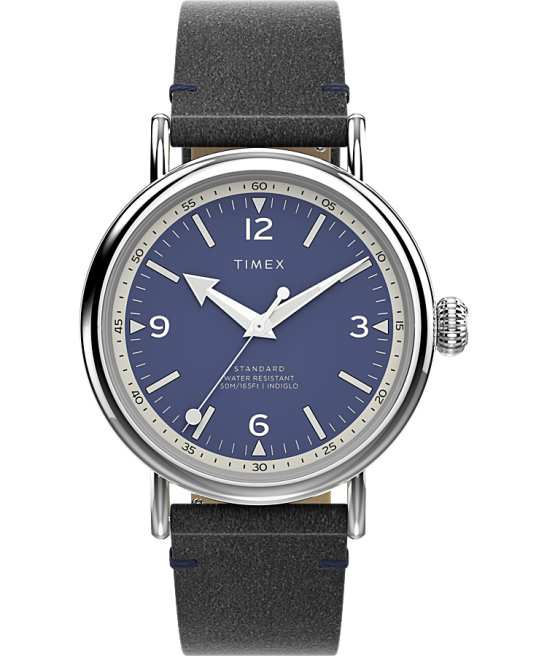relojes | Timex Reloj estándar con correa de cuero ecológico de 40 mm. tono plateado/negro/azul hombres Z8X2193