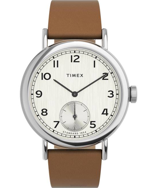 relojes | Timex Reloj estándar con correa de piel de manzana de 40 mm y subsegundos tono plateado/marrón/champán hombres Z8X2183