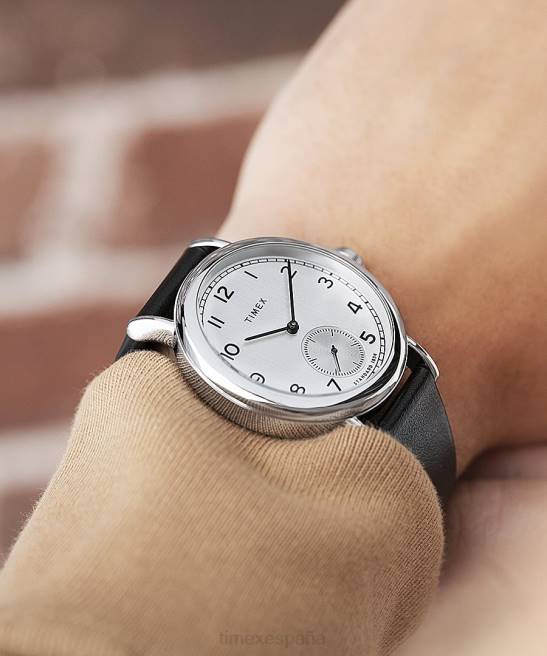 relojes | Timex Reloj estándar con correa de piel de manzana de 40 mm y subsegundos tono plateado/negro hombres Z8X2180
