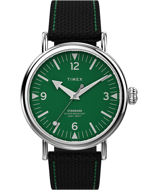 relojes | Timex Reloj estándar con correa de tela de 40 mm. tono plateado/negro/verde hombres Z8X2200
