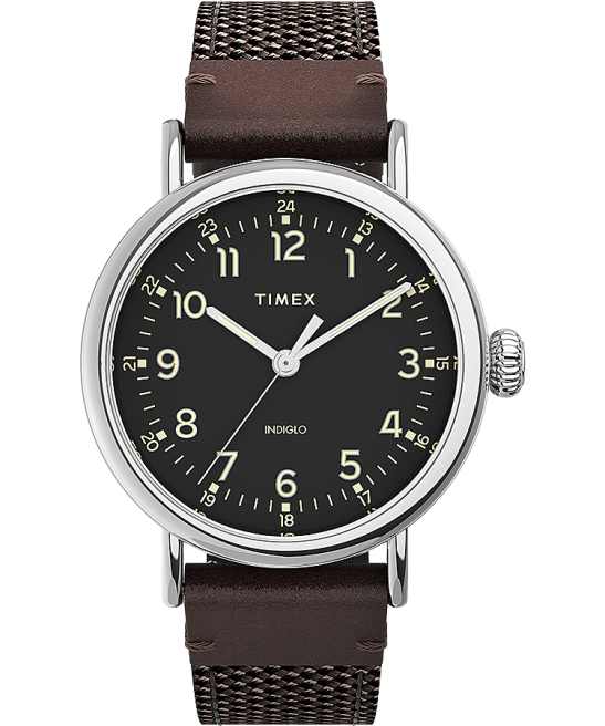 relojes | Timex Reloj estándar con correa de tela y cuero de 40 mm. tono plateado/marrón/negro hombres Z8X2201