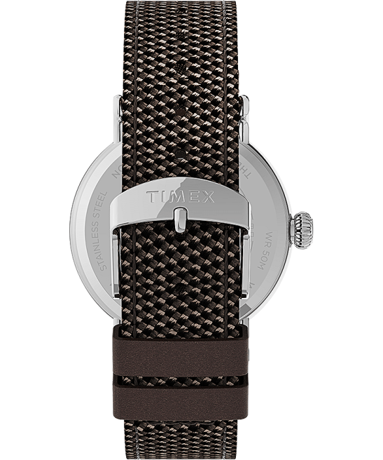 relojes | Timex Reloj estándar con correa de tela y cuero de 40 mm. tono plateado/marrón/negro hombres Z8X2201