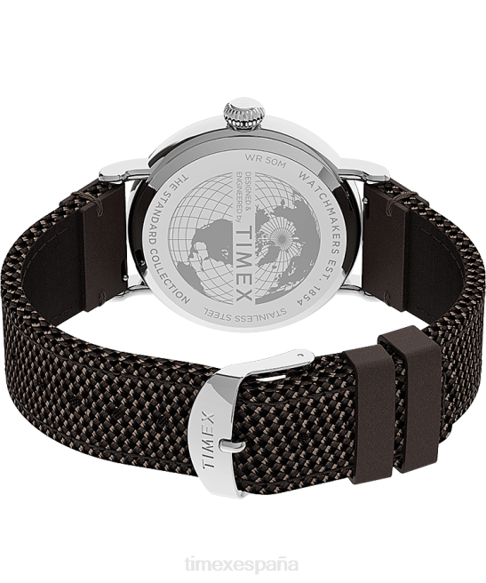 relojes | Timex Reloj estándar con correa de tela y cuero de 40 mm. tono plateado/marrón/negro hombres Z8X2201