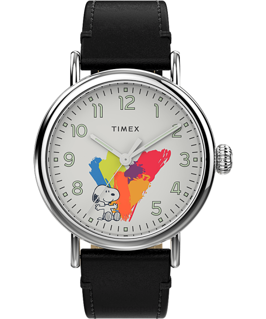 relojes | Timex Reloj estándar x Peanuts Dream en color de 40 mm con correa de cuero tono plateado/negro/blanco hombres Z8X2178