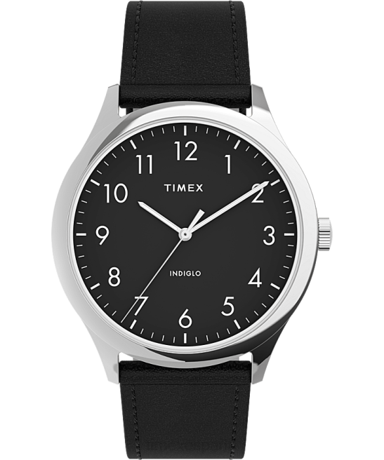 relojes | Timex Reloj moderno Easy Reader de 40 mm con correa de cuero tono plateado/negro hombres Z8X2189