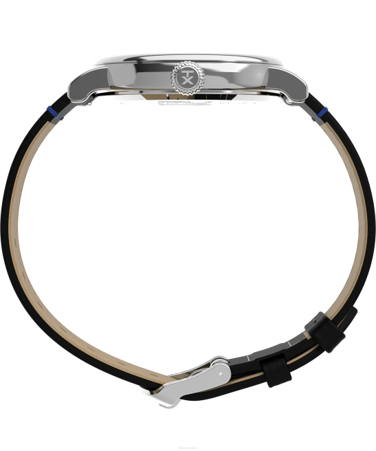 relojes | Timex reloj estándar x cacahuetes con graduación de snoopy de 40 mm con correa de cuero tono plateado/negro/azul hombres Z8X2208