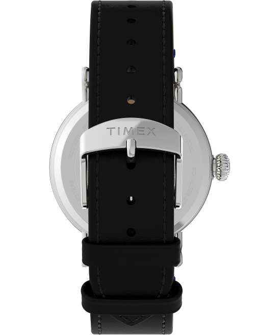 relojes | Timex reloj estándar x cacahuetes con graduación de snoopy de 40 mm con correa de cuero tono plateado/negro/azul hombres Z8X2208