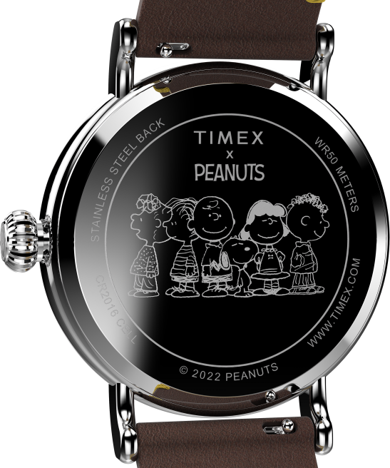 relojes | Timex reloj estándar x cacahuetes con snoopy de acción de gracias de 40 mm con correa de cuero marrón hombres Z8X2187