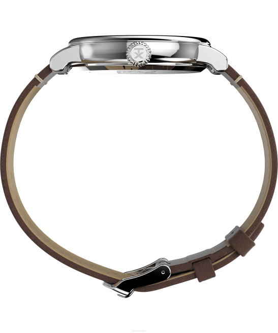 relojes | Timex reloj estándar x cacahuetes con snoopy en la playa con correa de cuero de 40 mm tono plateado/marrón/bronceado hombres Z8X2225