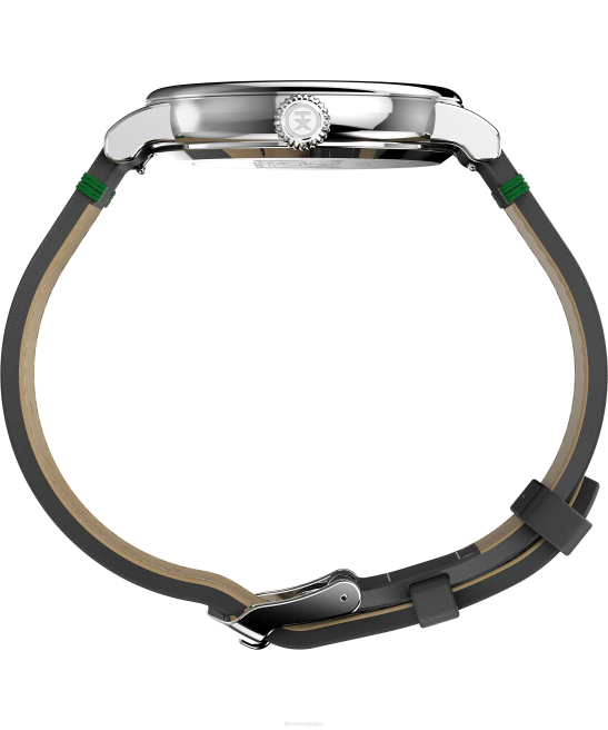 relojes | Timex reloj estándar x cacahuetes con snoopy patinaje sobre hielo de 40 mm con correa de cuero tono plateado/negro/verde hombres Z8X2184