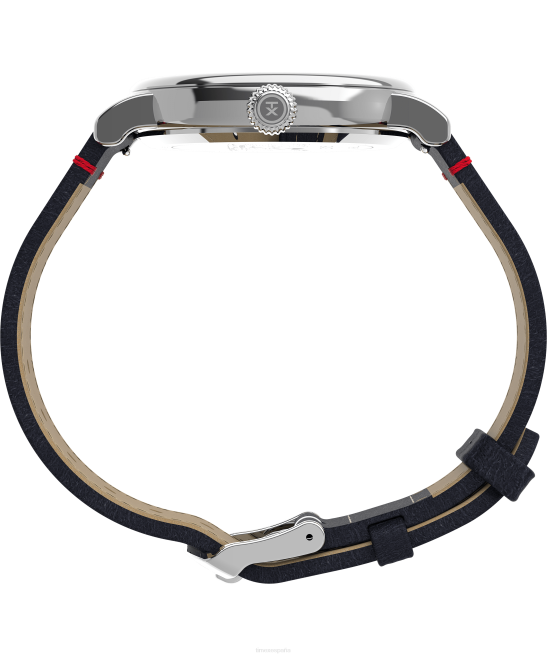 relojes | Timex reloj estándar x cacahuetes con snoopy soccer de 40 mm con correa de cuero tono plateado/azul hombres Z8X2214