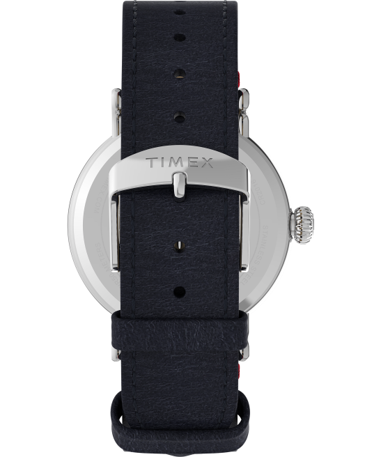 relojes | Timex reloj estándar x cacahuetes con snoopy soccer de 40 mm con correa de cuero tono plateado/azul hombres Z8X2214