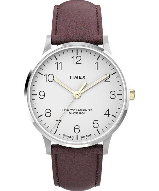 relojes | Timex reloj waterbury clásico de 40 mm con correa de cuero acero inoxidable/blanco hombres Z8X2231