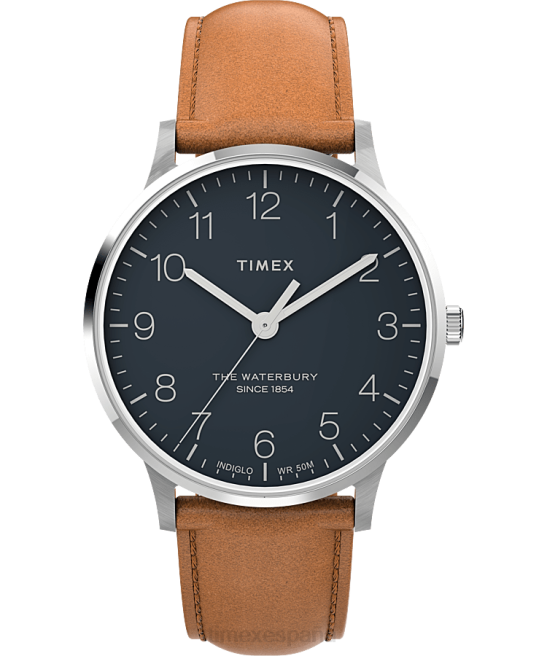 relojes | Timex reloj waterbury clásico de 40 mm con correa de cuero acero inoxidable/bronceado/azul hombres Z8X2237