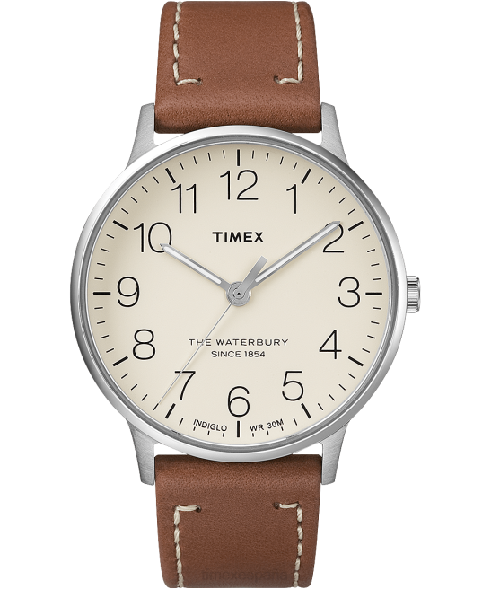 relojes | Timex reloj waterbury clásico de 40 mm con correa de cuero acero inoxidable/bronceado/crema hombres Z8X2221