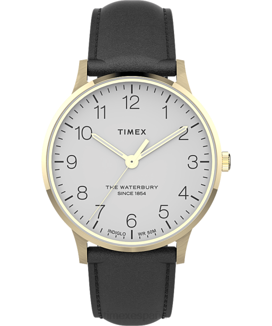 relojes | Timex reloj waterbury clásico de 40 mm con correa de cuero tono dorado/negro/blanco hombres Z8X2233