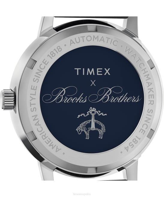 relojes | Timex x Brooks Brothers Marlin automático de 38 mm con correa de cuero y correa de tela acero inoxidable/negro/crema hombres Z8X2174