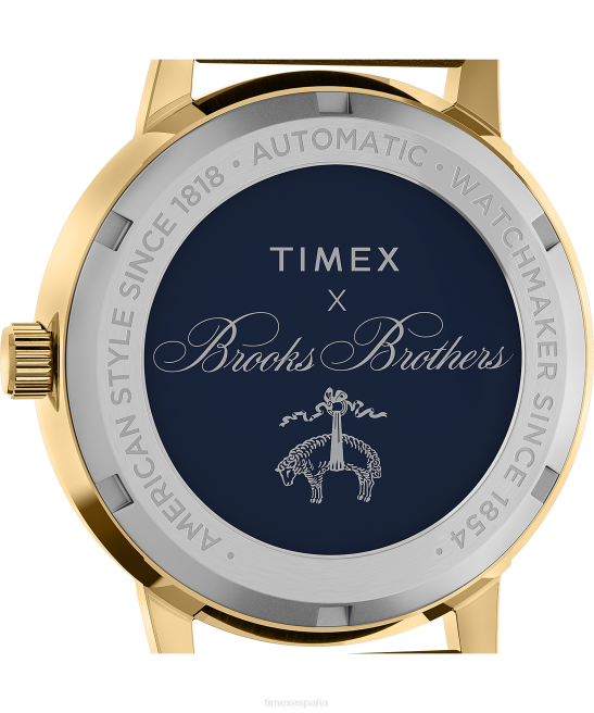 relojes | Timex x Brooks Brothers Marlin automático en tono dorado, juego de correa de cuero y correa de tela de 38 mm acero inoxidable/marrón/crema hombres Z8X2175