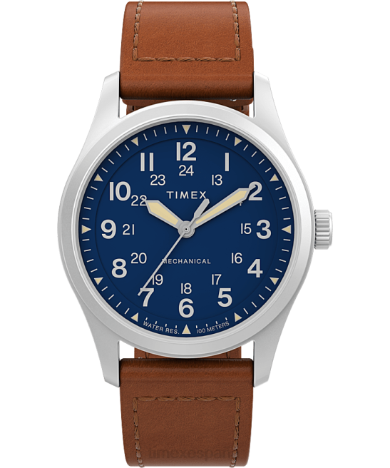 relojes | Timex Expedition North Field Post Reloj mecánico de 38 mm con correa de cuero ecológico acero inoxidable/marrón/azul hombres Z8X234