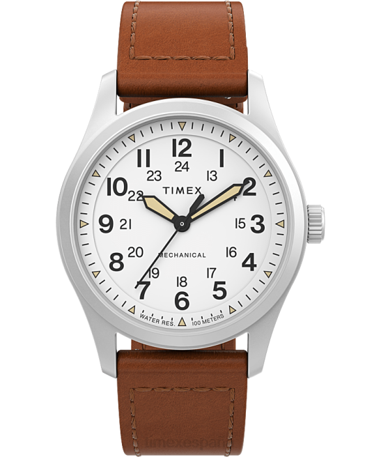relojes | Timex Expedition North Field Post Reloj mecánico de 38 mm con correa de cuero ecológico acero inoxidable/marrón/blanco hombres Z8X23