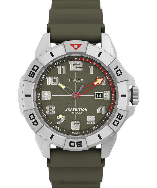 relojes | Timex Reloj Expedition North Ridge de 41 mm con correa de silicona. tono plateado/verde hombres Z8X213