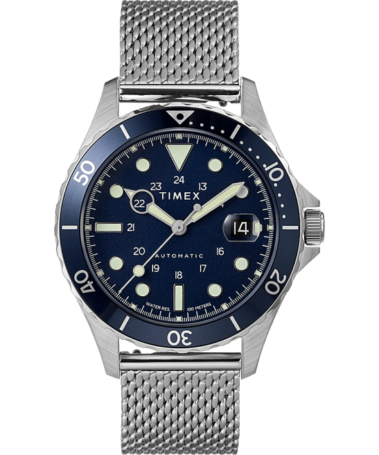 relojes | Timex Reloj navi xl automático de 41 mm con correa de malla de acero inoxidable acero inoxidable/azul hombres Z8X228