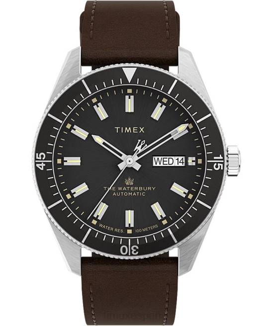 relojes | Timex reloj waterbury dive automático de 40 mm con correa de cuero acero inoxidable/marrón/negro hombres Z8X233