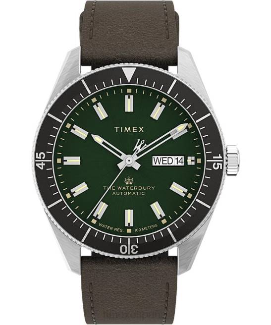 relojes | Timex reloj waterbury dive automático de 40 mm con correa de cuero acero inoxidable/marrón/verde/negro hombres Z8X221