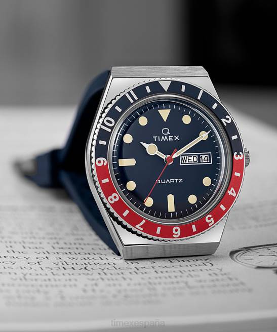 relojes | Q Timex Reloj con correa de caucho sintético de 38 mm. acero inoxidable/azul hombres Z8X272