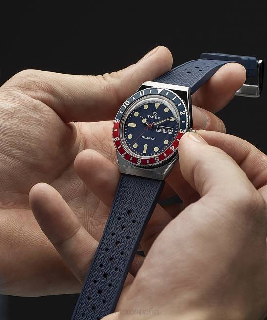 relojes | Q Timex Reloj con correa de caucho sintético de 38 mm. acero inoxidable/azul hombres Z8X272