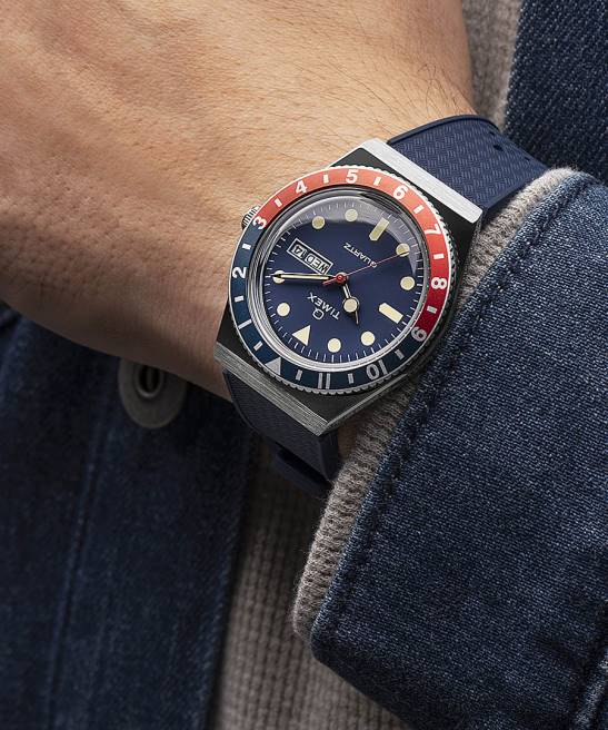 relojes | Q Timex Reloj con correa de caucho sintético de 38 mm. acero inoxidable/azul hombres Z8X272