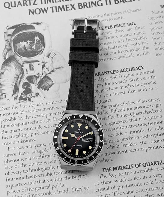 relojes | Q Timex Reloj con correa de caucho sintético de 38 mm. acero inoxidable/negro hombres Z8X275