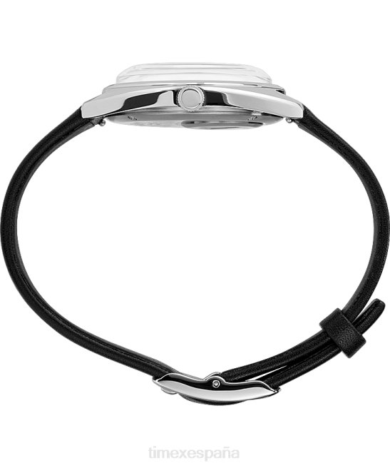 relojes | Q Timex Reloj con correa de cuero de 37 mm y fecha reedición de 1978 acero inoxidable/negro/tono plateado hombres Z8X279