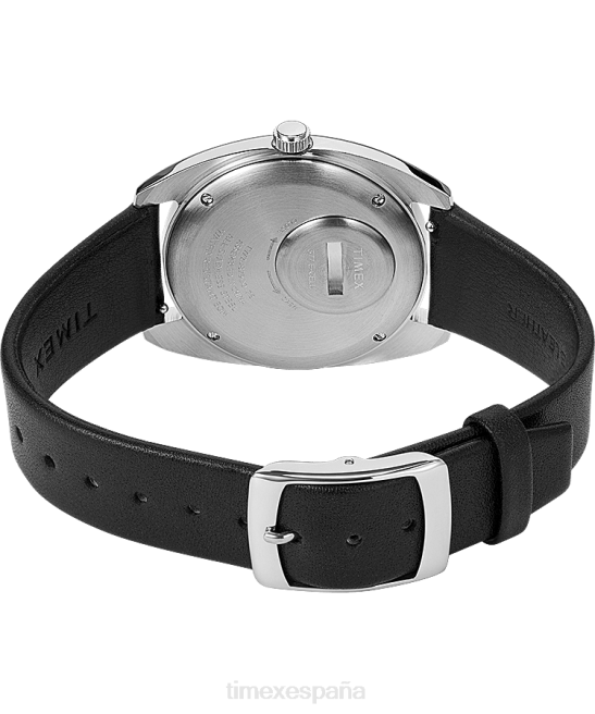 relojes | Q Timex Reloj con correa de cuero de 37 mm y fecha reedición de 1978 acero inoxidable/negro/tono plateado hombres Z8X279