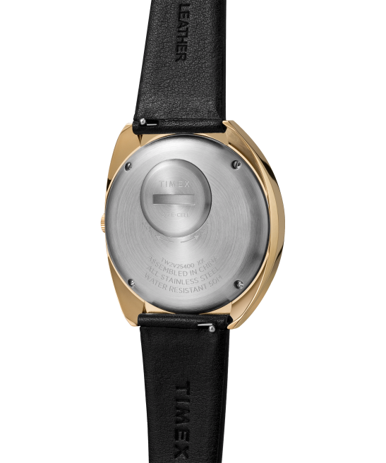 relojes | Q Timex Reloj con correa de cuero de 43 x 39 mm reedición de 1972 tono dorado/negro/burdeos hombres Z8X267