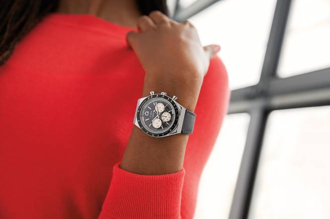 relojes | Q Timex Reloj cronógrafo de 40 mm con correa de piel. acero inoxidable/negro hombres Z8X265