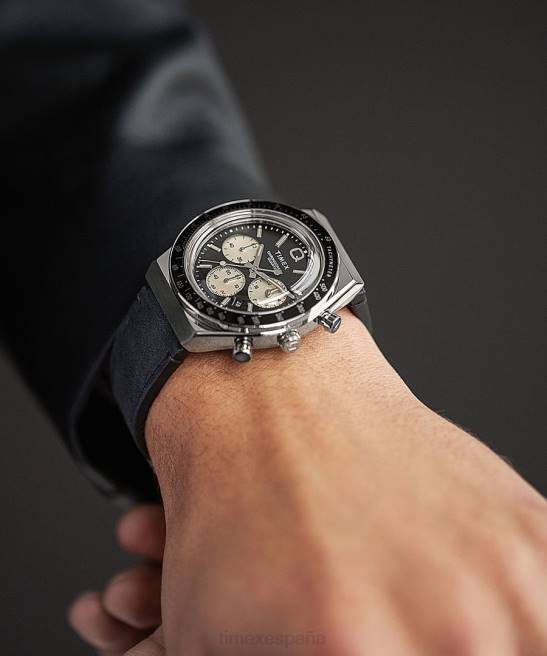 relojes | Q Timex Reloj cronógrafo de 40 mm con correa de piel. acero inoxidable/negro hombres Z8X265