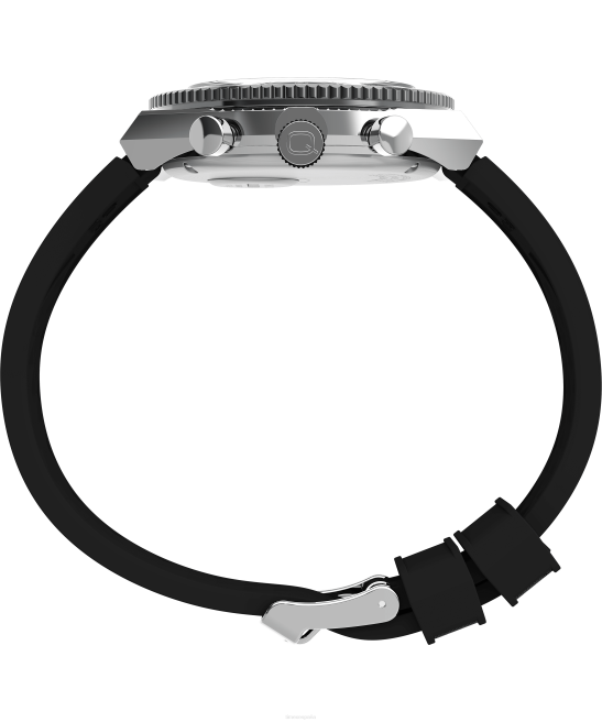 relojes | Q Timex Reloj cronógrafo de tres zonas horarias de 40 mm con correa de caucho sintético acero inoxidable/negro/blanco hombres Z8X264