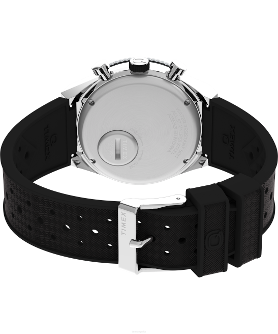 relojes | Q Timex Reloj cronógrafo de tres zonas horarias de 40 mm con correa de caucho sintético acero inoxidable/negro/blanco hombres Z8X264