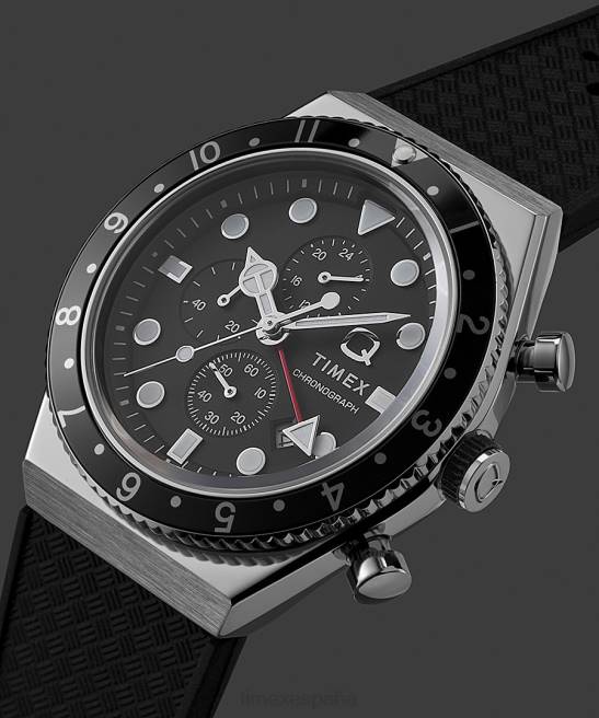relojes | Q Timex Reloj cronógrafo de tres zonas horarias de 40 mm con correa de caucho sintético acero inoxidable/negro hombres Z8X262