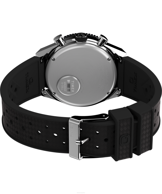 relojes | Q Timex Reloj cronógrafo de tres zonas horarias de 40 mm con correa de caucho sintético acero inoxidable/negro/verde hombres Z8X263