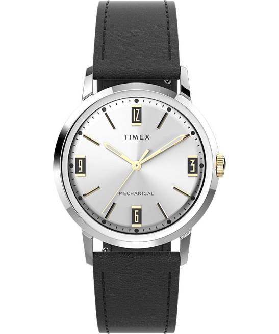 relojes | Timex reloj marlin de cuerda manual de 34 mm con correa de cuero acero inoxidable/negro/tono plateado hombres Z8X271